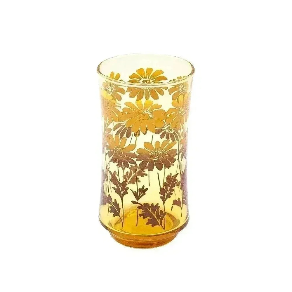 Vintage Amber Daisy Glass Cup Set - Picture 6 of 10